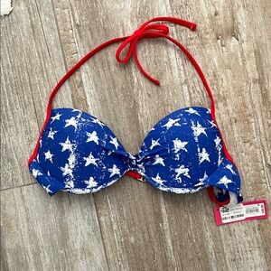 Xhilaration Juniors Blue and White Bikini Top with Stars for Patriotic Events
